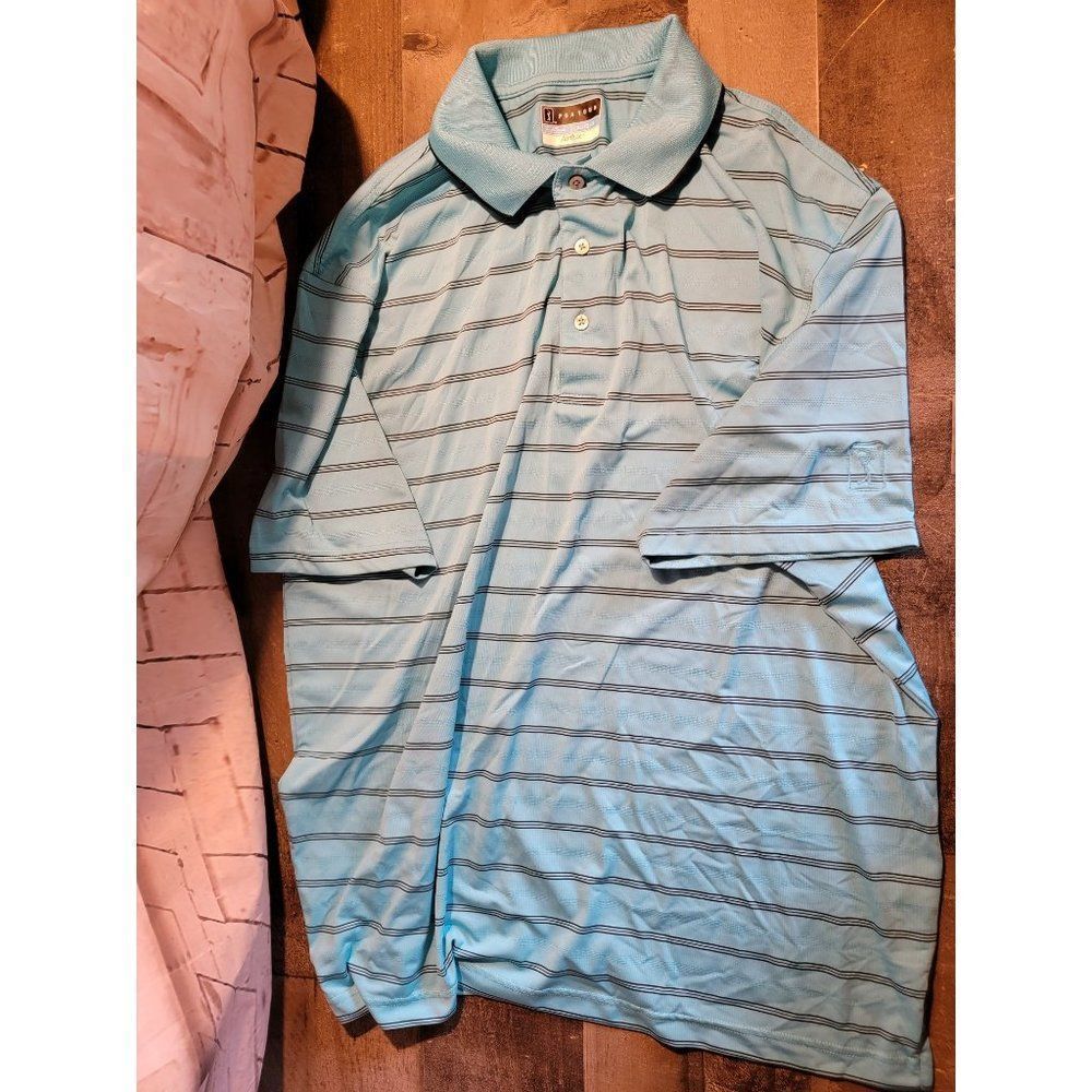 PGA Tour althetic‎ golf striped men's polo blue shirt